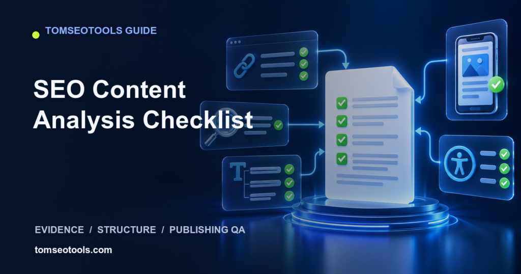 SEO content analysis checklist covering evidence, structure, mobile and accessibility checks